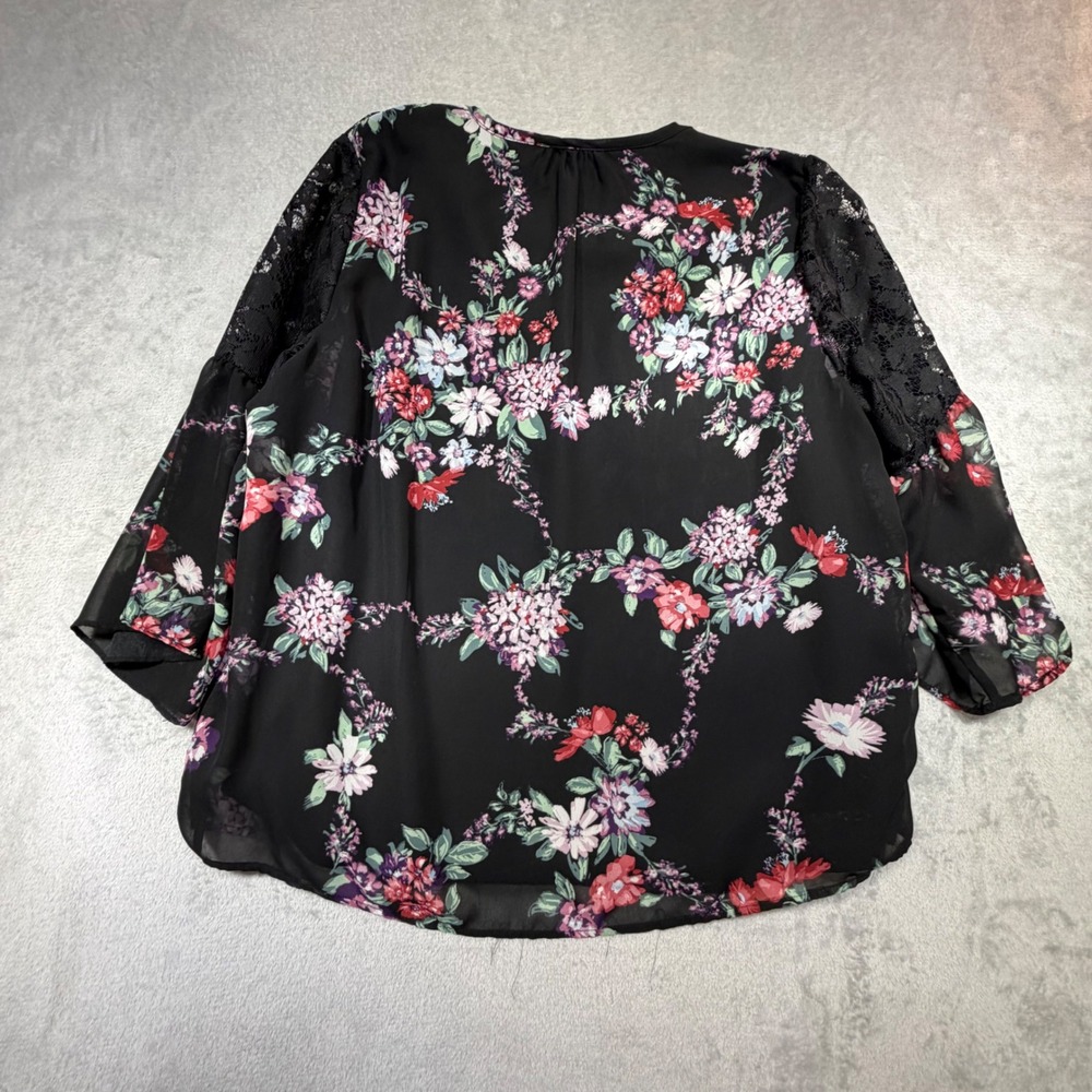 BonWorth‎ Floral Lace Bell Sleeve Blouse Black MP Whimsygoth Boho Dark Romantic - Picture 2 of 10